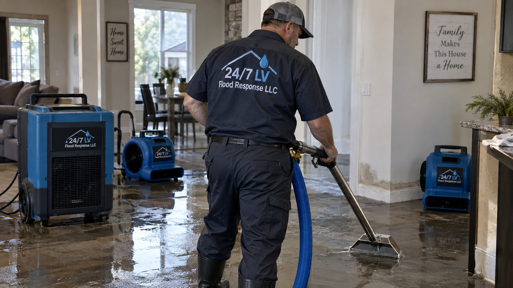 Emergency water extraction from standing water inside a home